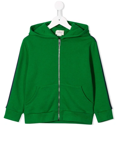 Gucci Kids' 侧拼接拉链连帽衫 In Green