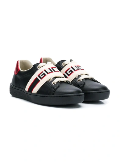 Gucci Kids' New Ace Leather Sneakers In Black