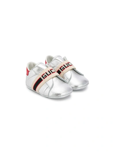 Gucci Babies' New Ace Logo Strap Sneaker In Silver