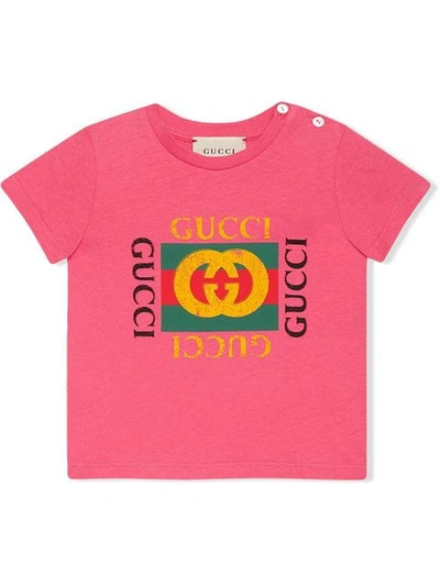 Gucci Babies' 印花棉质t恤 In Pink