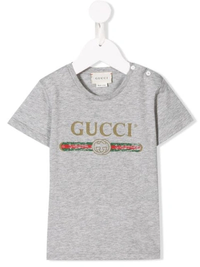Gucci Babies' Logo T恤 In Grey