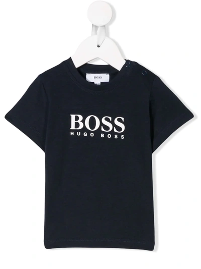 Hugo Boss Babies' Logo T-shirt In Blue