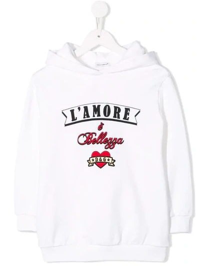 Dolce & Gabbana Kids' L'amore Cotton Jersey Hoodie In Bianco