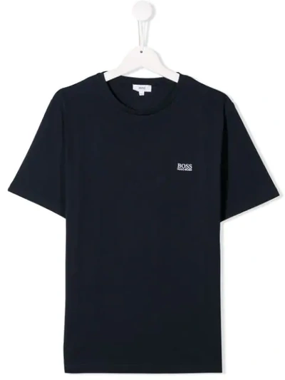 Hugo Boss Kids' Logo Embroidered T-shirt In Blue