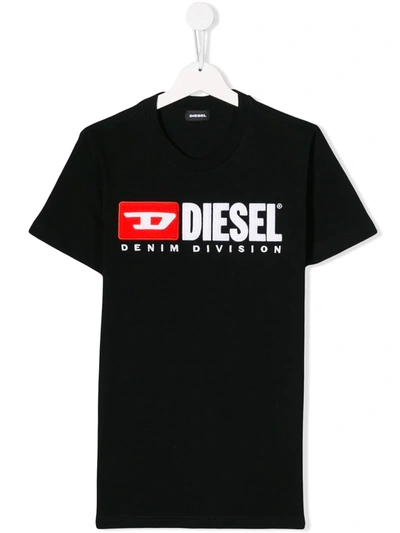 Diesel Kids' Logo Print Short-sleeve T-shirt In Nero