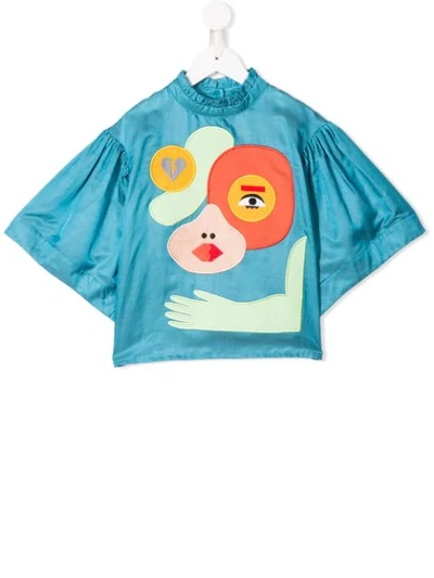 Raspberry Plum Kids' Light Bluehannah Blouse For Girl With Colorful Patches