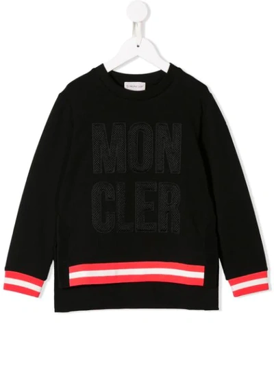 Moncler Kids' Black Embroidered Logo Cotton Sweatshirt In Nero