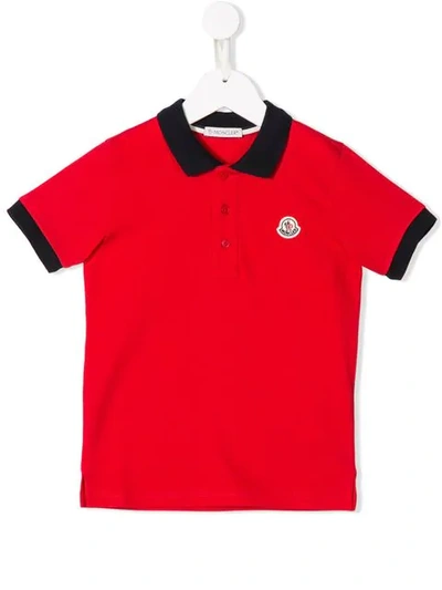 Moncler Kids' Contrast Collar Polo Shirt In Red