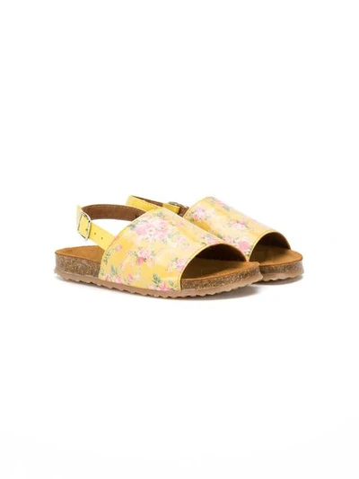 Pèpè Kids' Floral-print Flat Sandals In Yellow