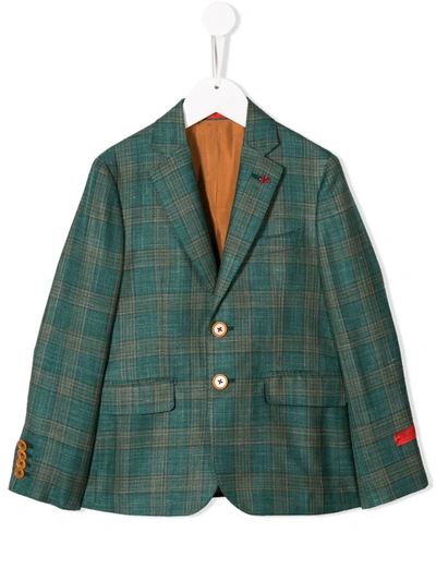 Isaia Kids' 格纹西装夹克 In Green