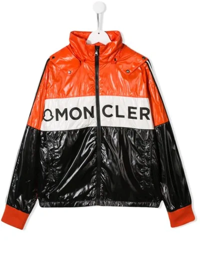 Moncler Kids' Hexagon Logo Print Nylon Jacket In Arancione