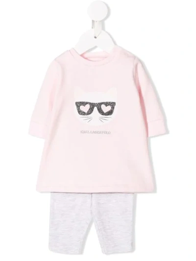 Karl Lagerfeld Babies' Choupette Love Tracksuit Set In Pink