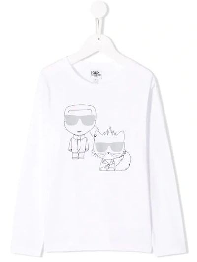 Karl Lagerfeld Kids' Karl & Bad Boy Outline Long Sleeve Top In White