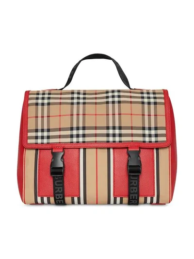 Burberry Kids' Vintage Check And Icon Stripe Nylon Backpack In Neutrals