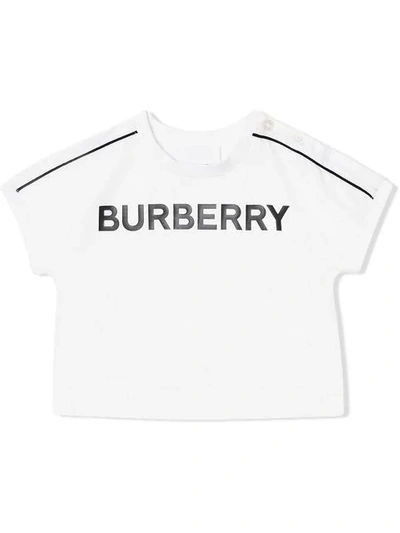 Burberry White Babykids T-shirt With Black Logo In Bianco