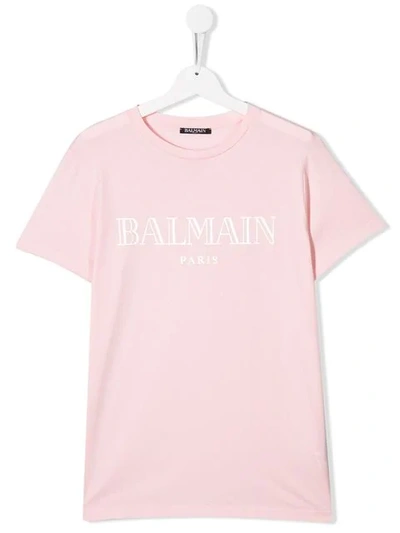 Balmain Teen Logo Print T-shirt In Pink