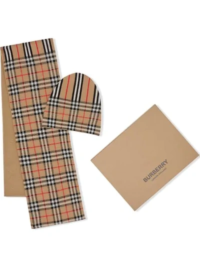 Burberry Kids' Vintage Check And Icon Stripe Wool Two-piece Gift Set In Beige
