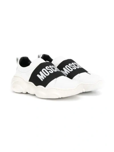 Moschino Kids' Logo-strap Low-top Sneakers In White