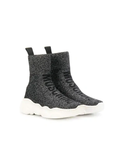 Moschino Teen Lurex Sock Hi-top Sneakers In Steel Grey