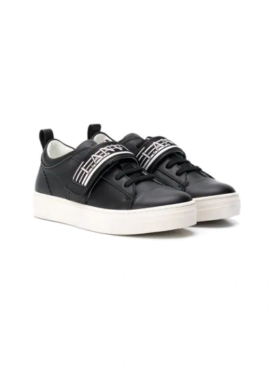 Lanvin Enfant Teen Logo Touch Strap Sneakers In Black