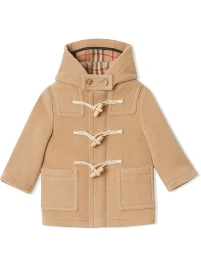 Burberry Babies' Hooded Wool Felt Duffle Coat In Neutrals