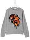 Andorine Floral Knitted Jumper In Grey
