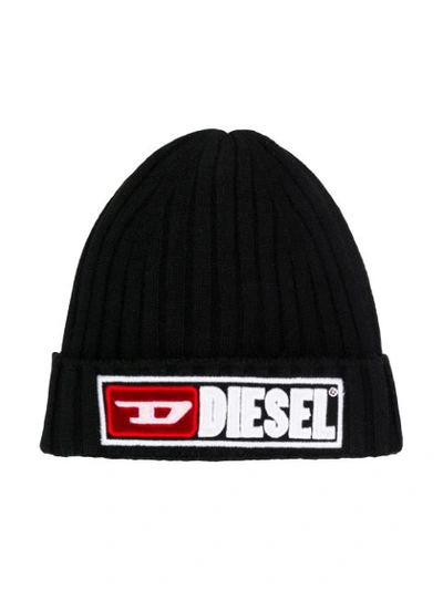 Diesel Kids' Logo Patch Beanie In Black