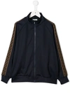 Fendi Boy's Track Jacket W/ Ff Taping In Blue