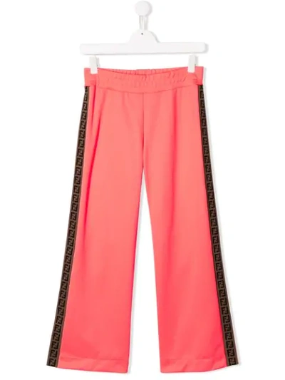 Fendi Kids' Logo边带三醋酯纤维裤子 In Pink