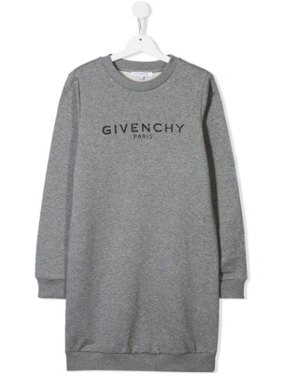 Givenchy Kids' Logo Printed Cotton Sweatshirt Dress In Grey