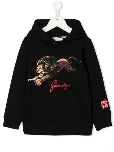 Givenchy Kids' Lion Print Cotton Sweatshirt Hoodie In Black