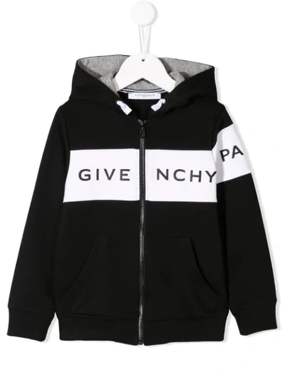 Givenchy Kids' Logo条纹拉链连帽衫 In Nero