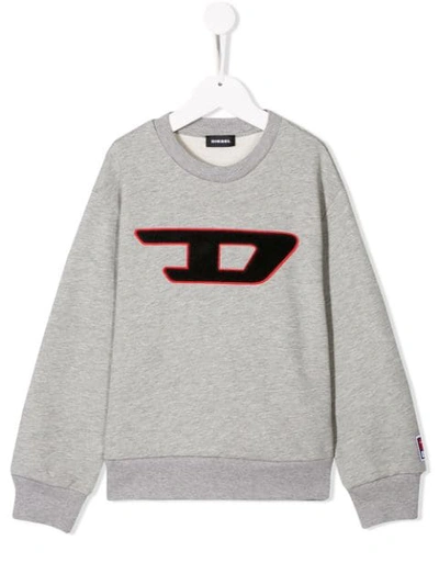 Diesel Kids' Logo Patch Cotton Sweatshirt In Grey