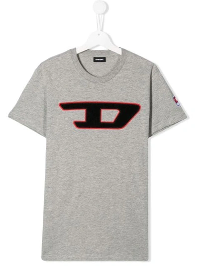 Diesel Kids' Logo Embroidered T-shirt In Grey