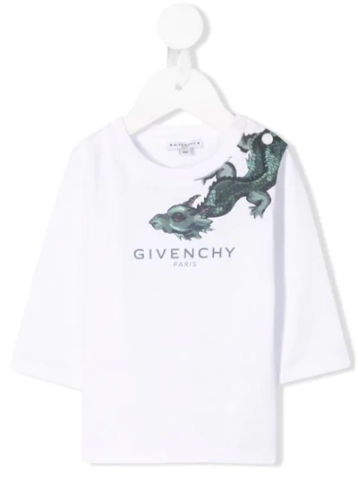 Givenchy Babies' 飞龙印花t恤 In Bianco