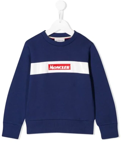 Moncler Kids' Logo Patch Cotton Sweatshirt In Blue