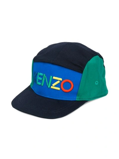 Kenzo Kids' Logo刺绣纯棉华达呢帽子 In Blue