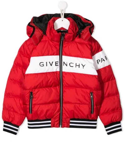 Givenchy Kids' Logo Print Nylon Puffer Jacket In Rosso