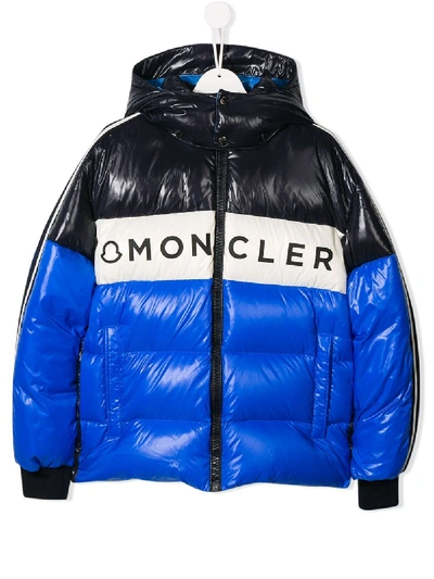 Moncler Teen Colour Blocked Padded Jacket In Blue