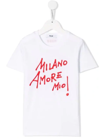 Msgm Kids' Milano刺绣t恤 In White