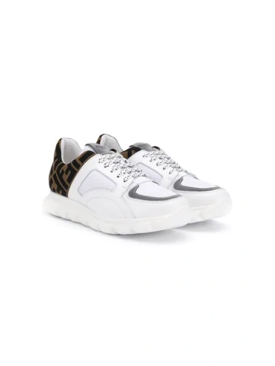 Fendi Teen Ff Logo运动鞋 In White/brown/black