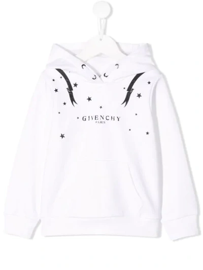 Givenchy Kids' Logo印图棉质连帽卫衣 In Bianco