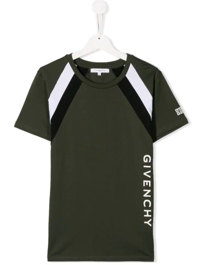 Givenchy Kids' Logo Stripe T-shirt In Kaki