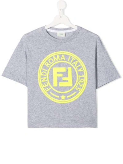 Fendi Kids' 大廓形logo印花纯棉平纹针织t恤 In Grigio Melange