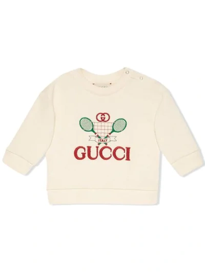 Gucci Babies' Embroidered Tennis Sweatshirt In Bianca