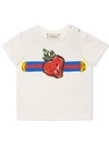 GUCCI BABY T-SHIRT WITH WEB AND STRAWBERRY PRINT