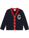 Gucci Children's Wool Cardigan With G Patch In Blue