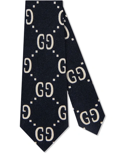 Gucci Kids' Navy Blue Wool & Silk Logo Tie In Navy,white