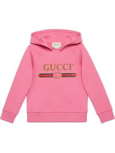 Gucci Kids' Logo Hooded Sweatshirt In Pink