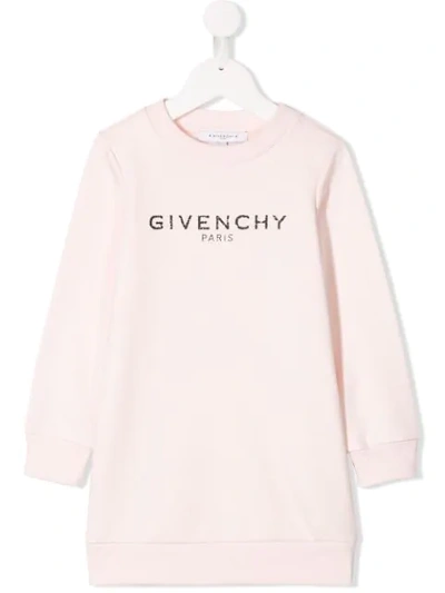 Givenchy Kids' Logo Printed Cotton Sweatshirt Dress In Pink